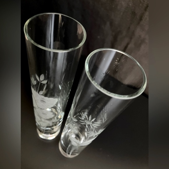 Beautiful Glass-Cut Floral Design Tube Vase Set of 2 - Picture 1 of 6